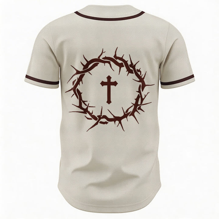 Christianartworkshop Faith Over Fear Deuteronomy 3:22 Crown of Thorns Cross Statement Baseball Jersey - image 16