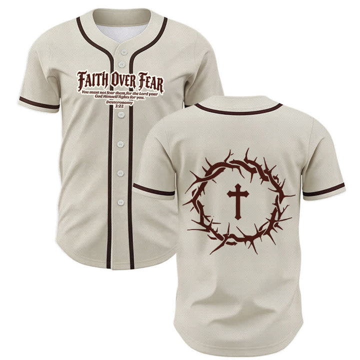 Christianartworkshop Faith Over Fear Deuteronomy 3:22 Crown of Thorns Cross Statement Baseball Jersey - Apricot - 5XL - image 14