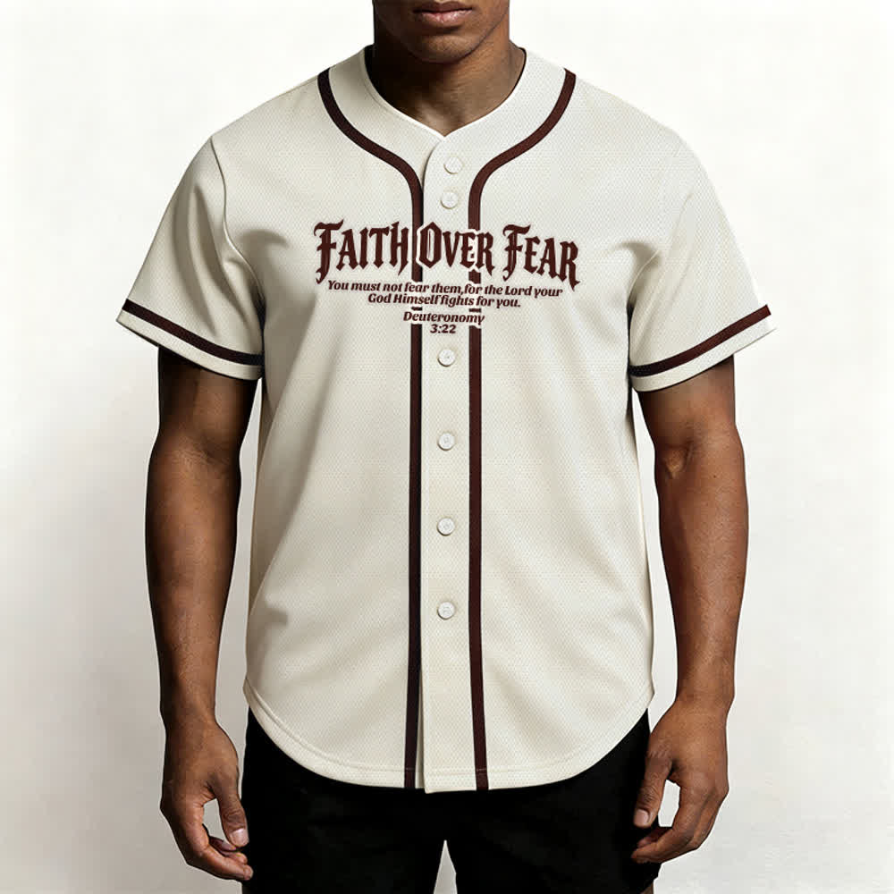Christianartworkshop Faith Over Fear Deuteronomy 3:22 Crown of Thorns Cross Statement Baseball Jersey - image 19