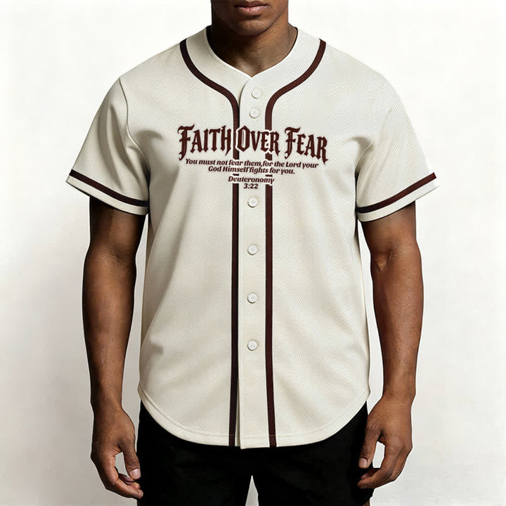 Christianartworkshop Faith Over Fear Deuteronomy 3:22 Crown of Thorns Cross Statement Baseball Jersey - image 19