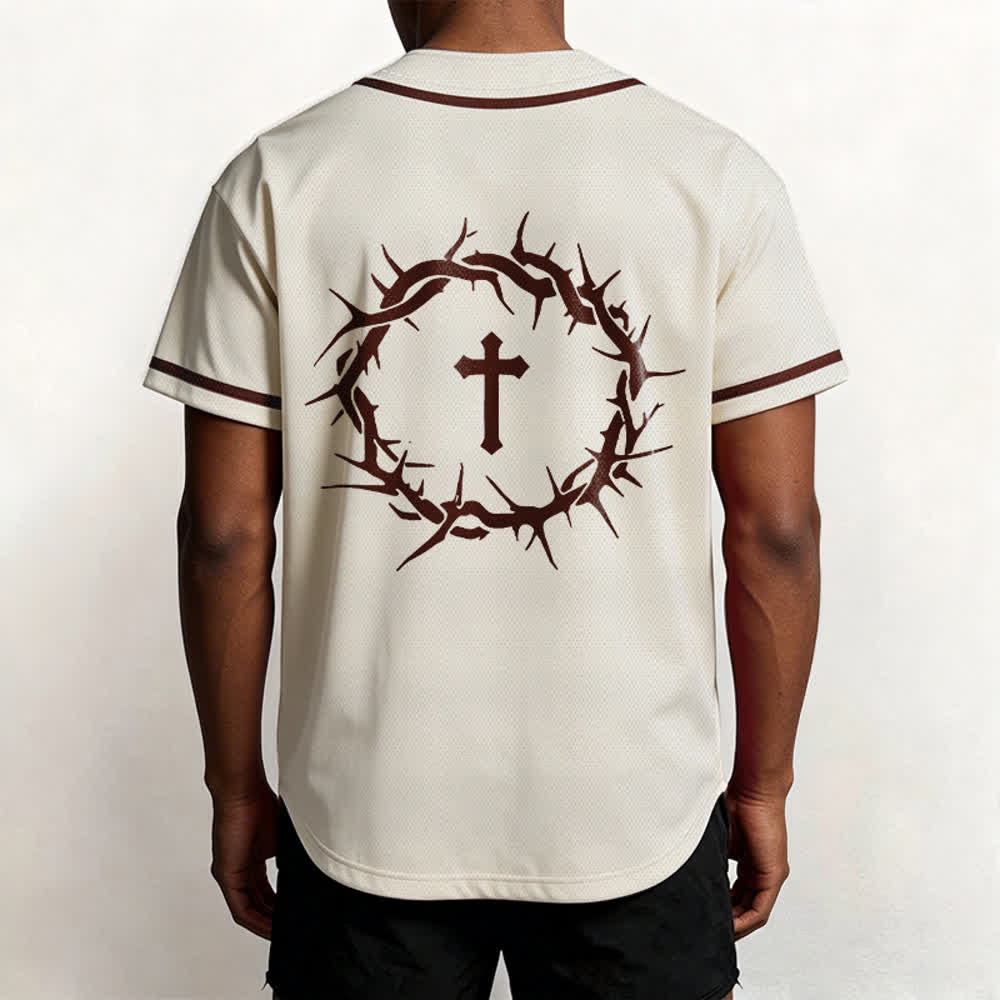 Christianartworkshop Faith Over Fear Deuteronomy 3:22 Crown of Thorns Cross Statement Baseball Jersey - image 20