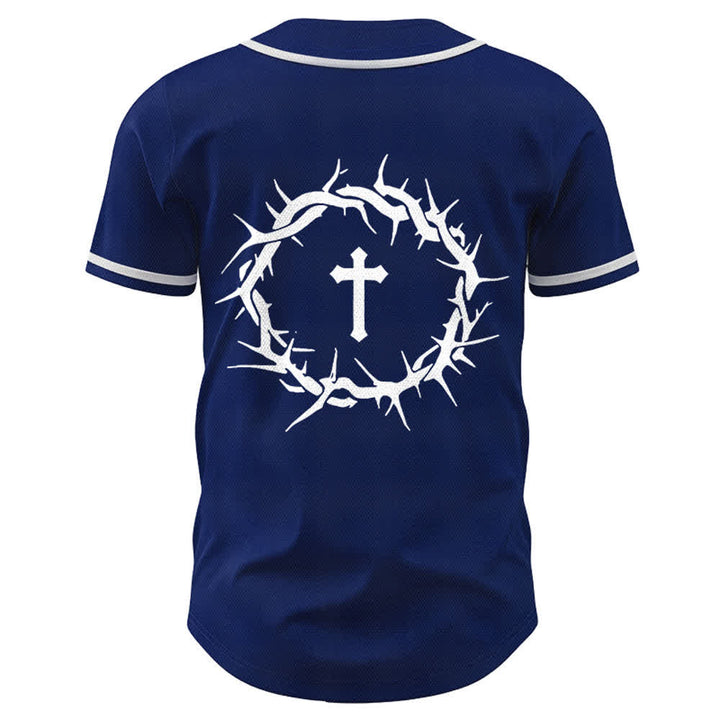 Christianartworkshop Faith Over Fear Deuteronomy 3:22 Crown of Thorns Cross Statement Baseball Jersey - image 23