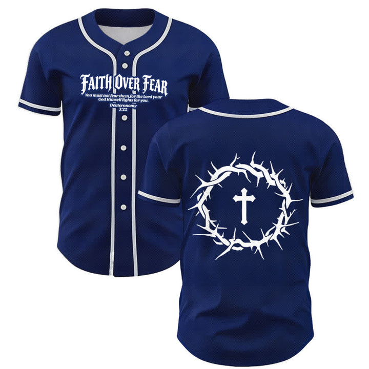 Christianartworkshop Faith Over Fear Deuteronomy 3:22 Crown of Thorns Cross Statement Baseball Jersey - Navy Blue - 5XL - image 21