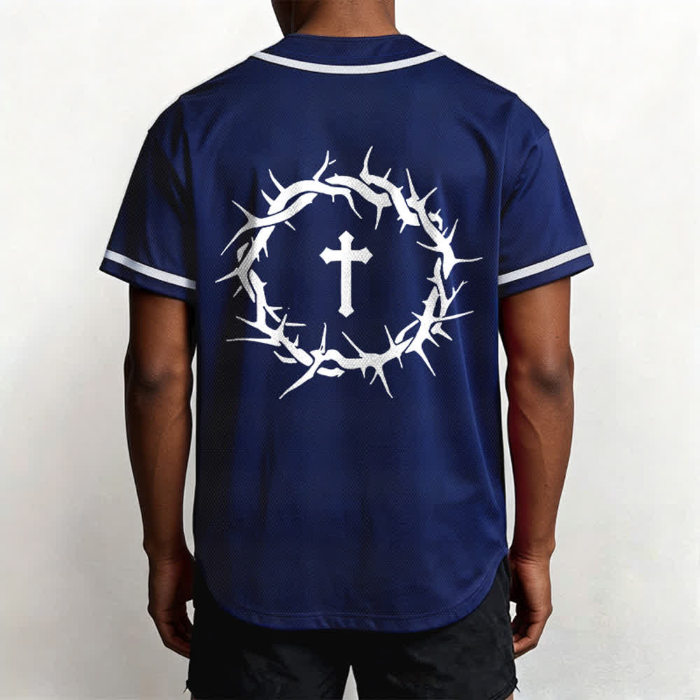 Christianartworkshop Faith Over Fear Deuteronomy 3:22 Crown of Thorns Cross Statement Baseball Jersey - image 27