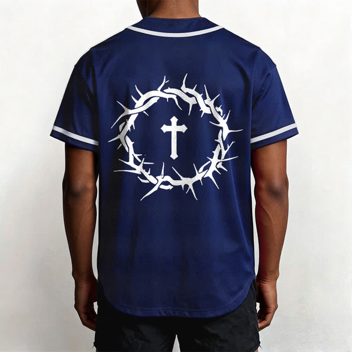 Christianartworkshop Faith Over Fear Deuteronomy 3:22 Crown of Thorns Cross Statement Baseball Jersey - image 27