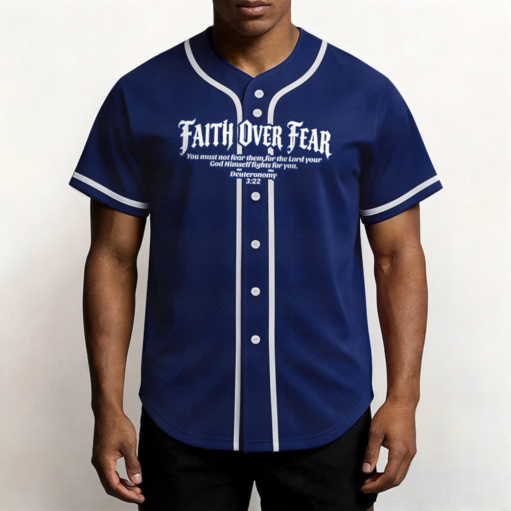 Christianartworkshop Faith Over Fear Deuteronomy 3:22 Crown of Thorns Cross Statement Baseball Jersey - image 26
