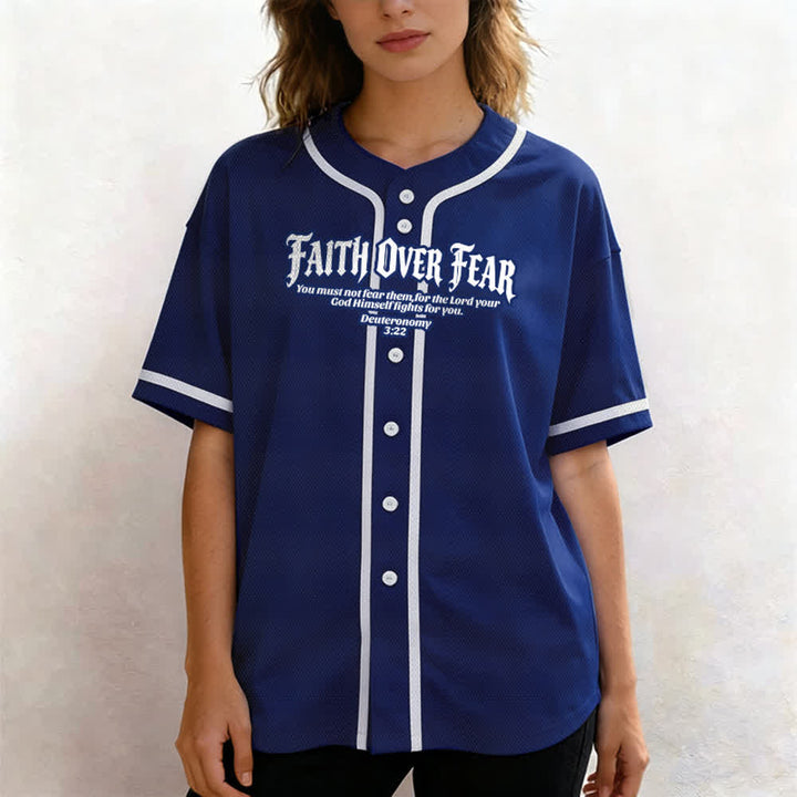 Christianartworkshop Faith Over Fear Deuteronomy 3:22 Crown of Thorns Cross Statement Baseball Jersey - image 24