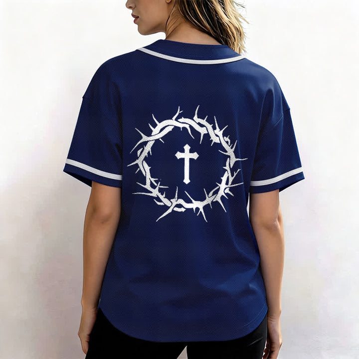 Christianartworkshop Faith Over Fear Deuteronomy 3:22 Crown of Thorns Cross Statement Baseball Jersey - image 25