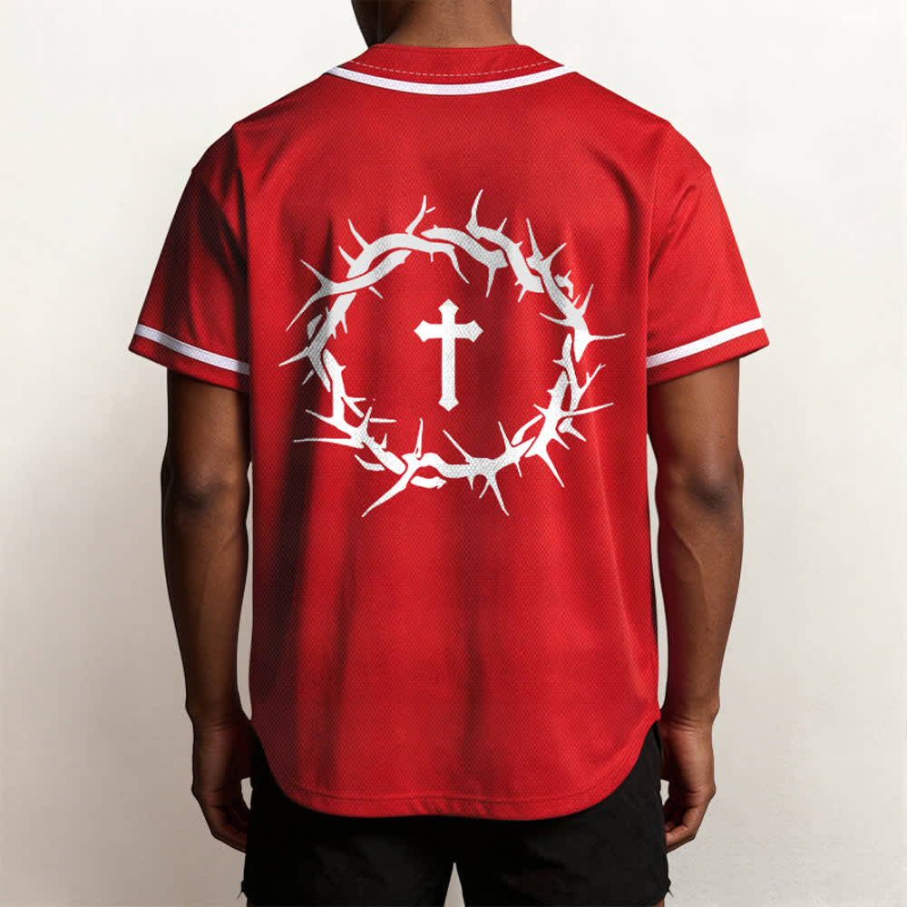 Christianartworkshop Faith Over Fear Deuteronomy 3:22 Crown of Thorns Cross Statement Baseball Jersey - image 34