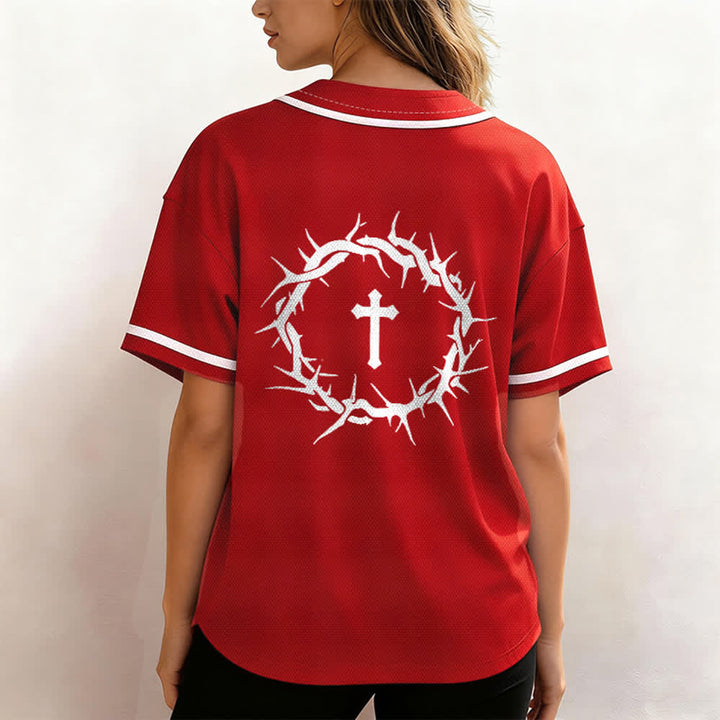 Christianartworkshop Faith Over Fear Deuteronomy 3:22 Crown of Thorns Cross Statement Baseball Jersey - image 32