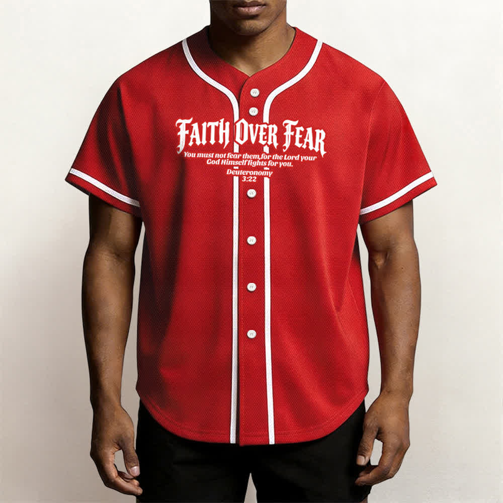 Christianartworkshop Faith Over Fear Deuteronomy 3:22 Crown of Thorns Cross Statement Baseball Jersey - image 33