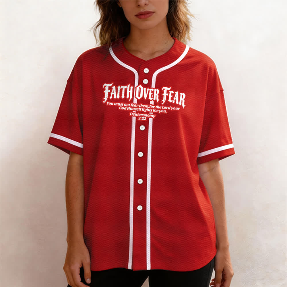Christianartworkshop Faith Over Fear Deuteronomy 3:22 Crown of Thorns Cross Statement Baseball Jersey - image 31