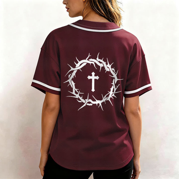 Christianartworkshop Faith Over Fear Deuteronomy 3:22 Crown of Thorns Cross Statement Baseball Jersey - image 39