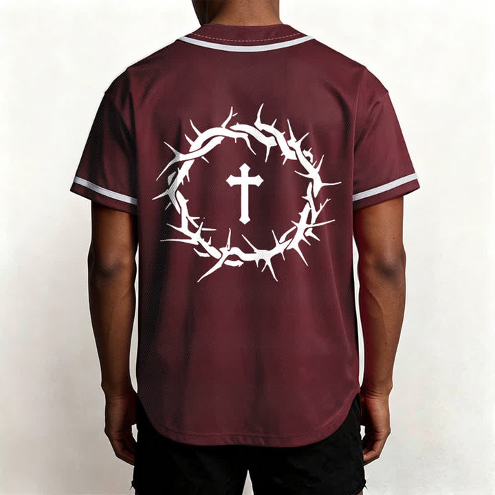 Christianartworkshop Faith Over Fear Deuteronomy 3:22 Crown of Thorns Cross Statement Baseball Jersey - image 41