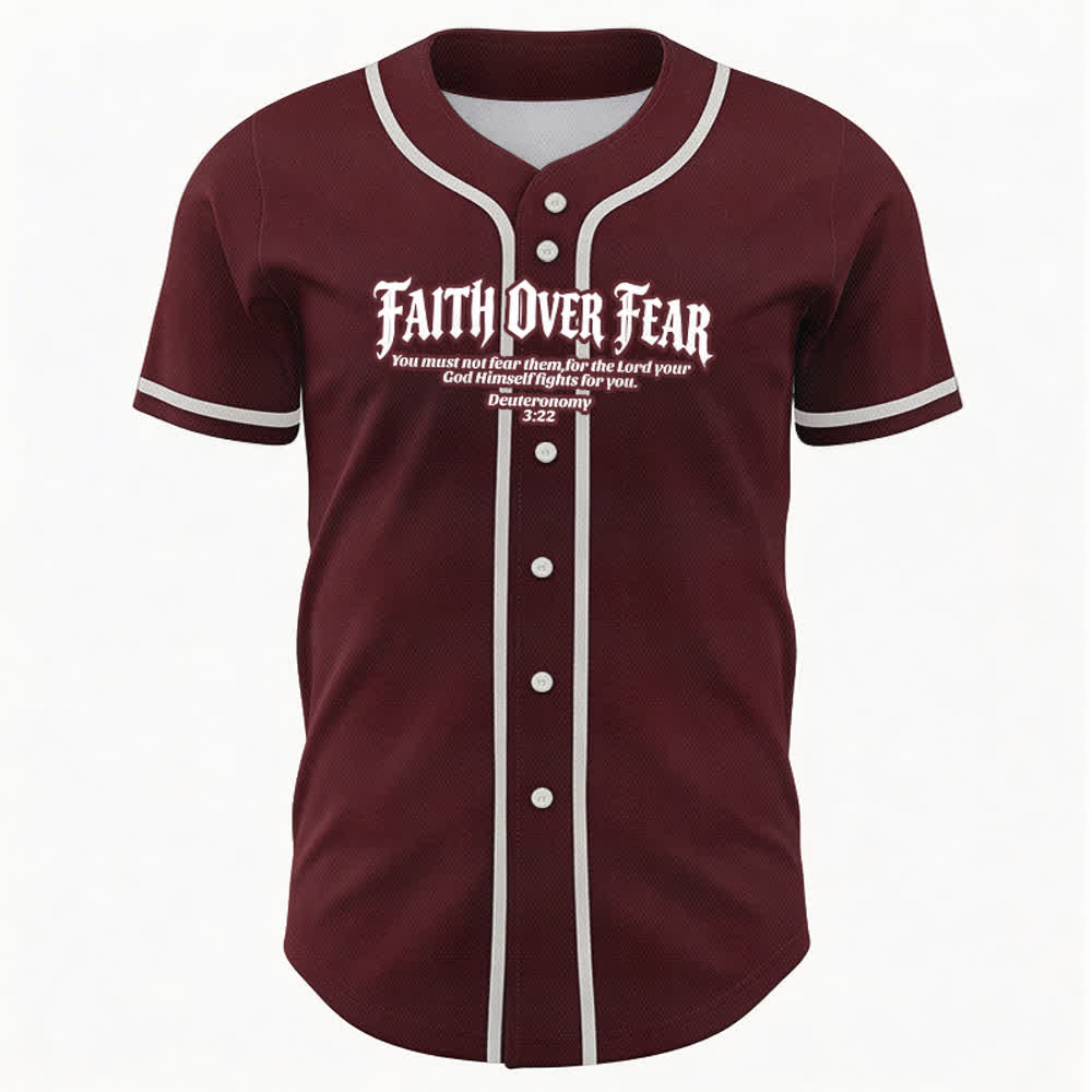 Christianartworkshop Faith Over Fear Deuteronomy 3:22 Crown of Thorns Cross Statement Baseball Jersey - image 36