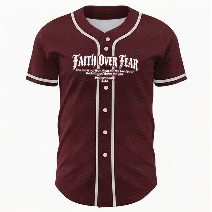Christianartworkshop Faith Over Fear Deuteronomy 3:22 Crown of Thorns Cross Statement Baseball Jersey - image 36