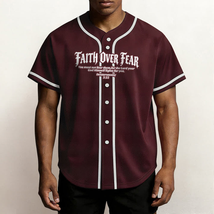 Christianartworkshop Faith Over Fear Deuteronomy 3:22 Crown of Thorns Cross Statement Baseball Jersey - image 40