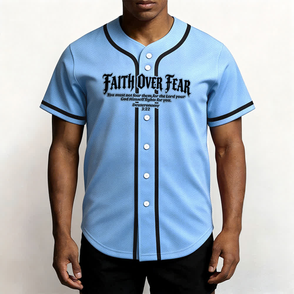 Christianartworkshop Faith Over Fear Deuteronomy 3:22 Crown of Thorns Cross Statement Baseball Jersey - image 47