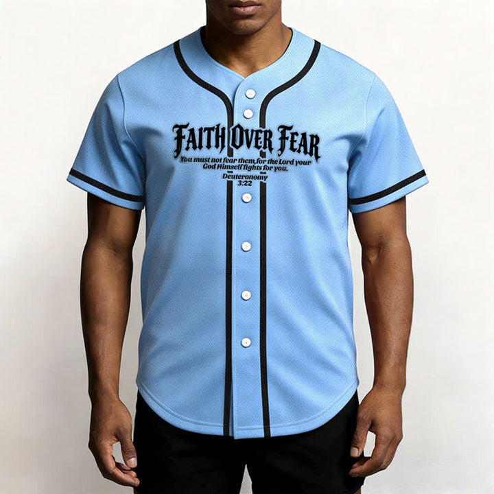 Christianartworkshop Faith Over Fear Deuteronomy 3:22 Crown of Thorns Cross Statement Baseball Jersey - image 47