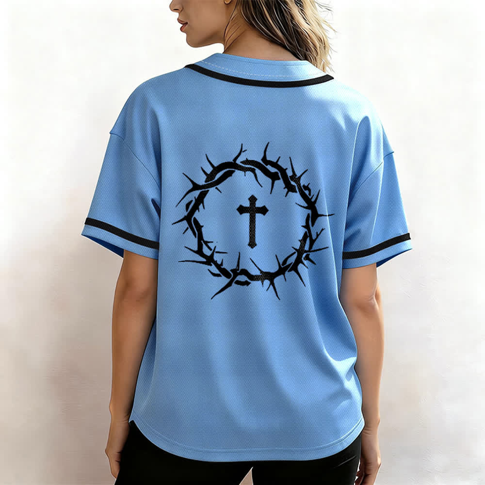 Christianartworkshop Faith Over Fear Deuteronomy 3:22 Crown of Thorns Cross Statement Baseball Jersey - image 46