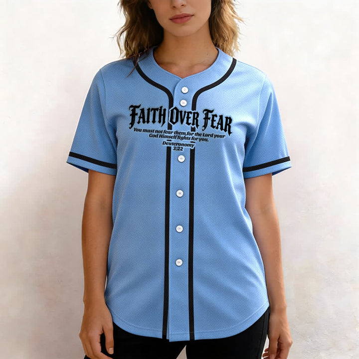 Christianartworkshop Faith Over Fear Deuteronomy 3:22 Crown of Thorns Cross Statement Baseball Jersey - image 45