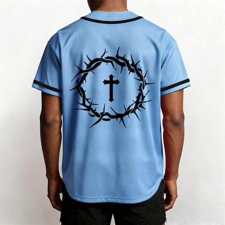 Christianartworkshop Faith Over Fear Deuteronomy 3:22 Crown of Thorns Cross Statement Baseball Jersey - image 48