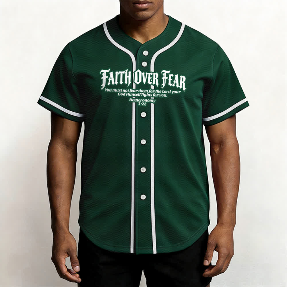 Christianartworkshop Faith Over Fear Deuteronomy 3:22 Crown of Thorns Cross Statement Baseball Jersey - image 54