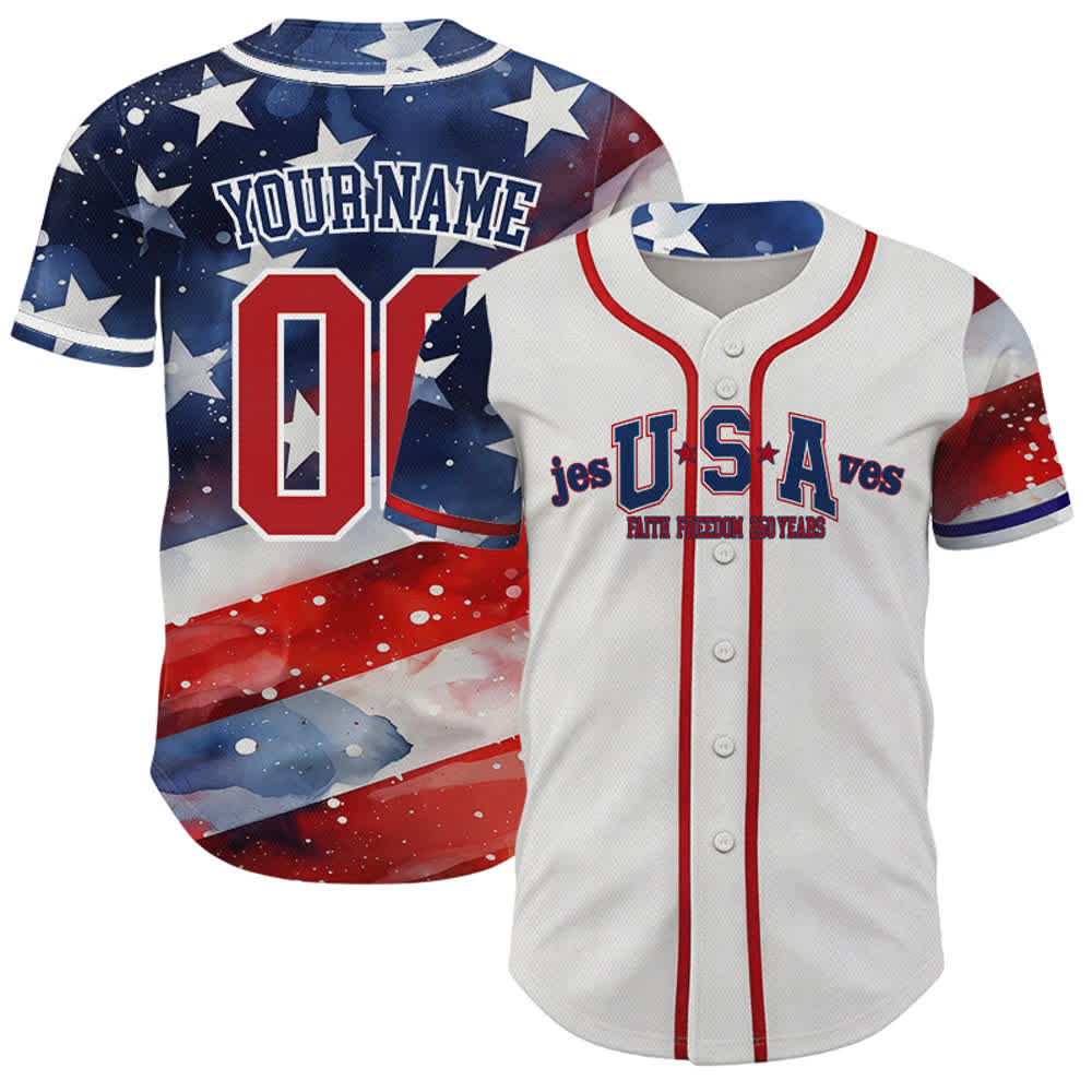 Christianartworkshop Personalized Jesus Saves USA Patriotic Faith Freedom Baseball Jersey - 5XL - Name & Number Customized - image 0