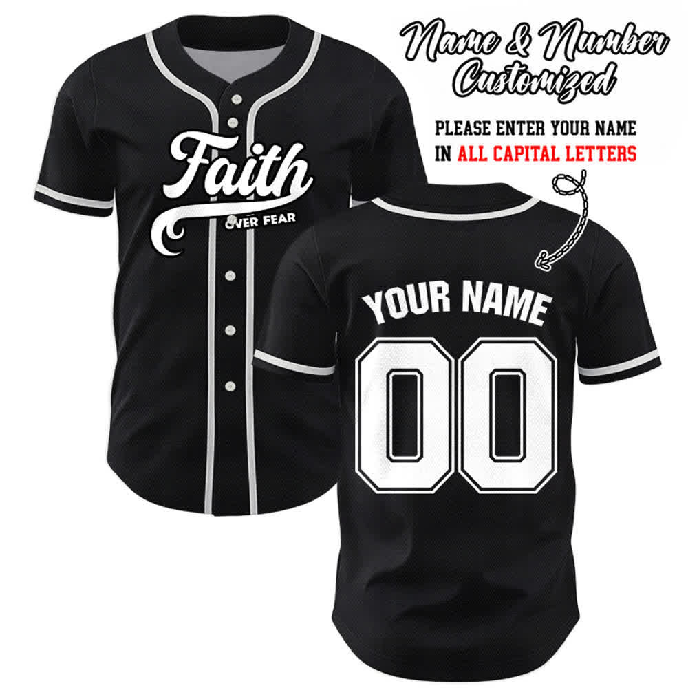 Christianartworkshop Faith Over Fear Custom Name Number Unisex Baseball Jersey - Black - 5XL - Name & Number Customized - image 0