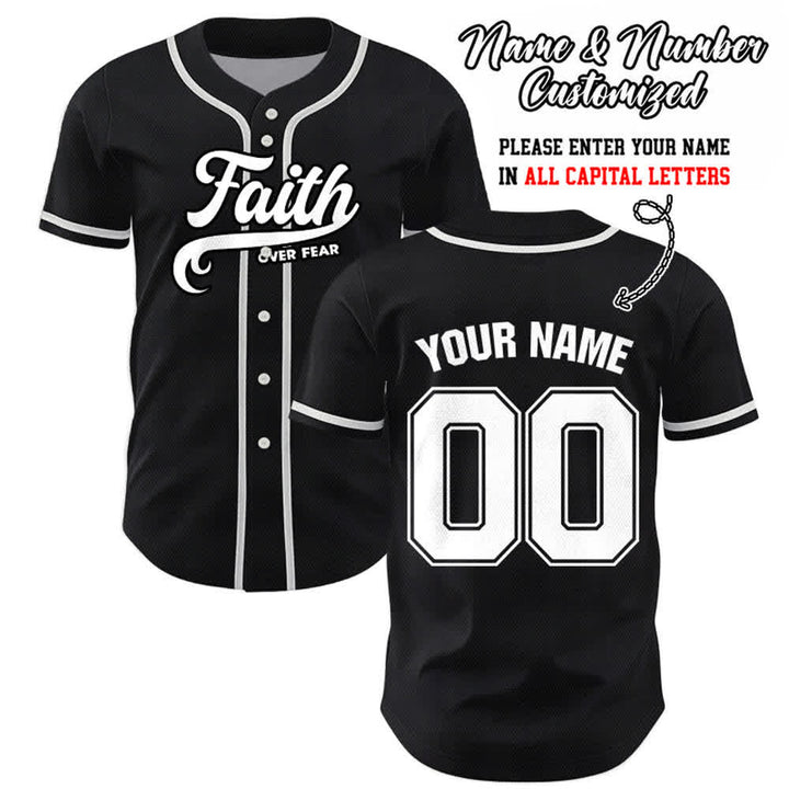Christianartworkshop Faith Over Fear Custom Name Number Unisex Baseball Jersey - Black - 5XL - Name & Number Customized - image 0