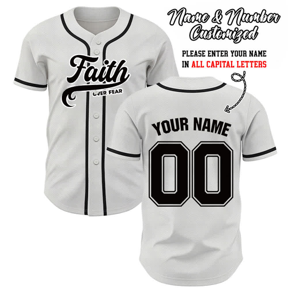 Christianartworkshop Faith Over Fear Custom Name Number Unisex Baseball Jersey - White - 5XL - Name & Number Customized - image 16