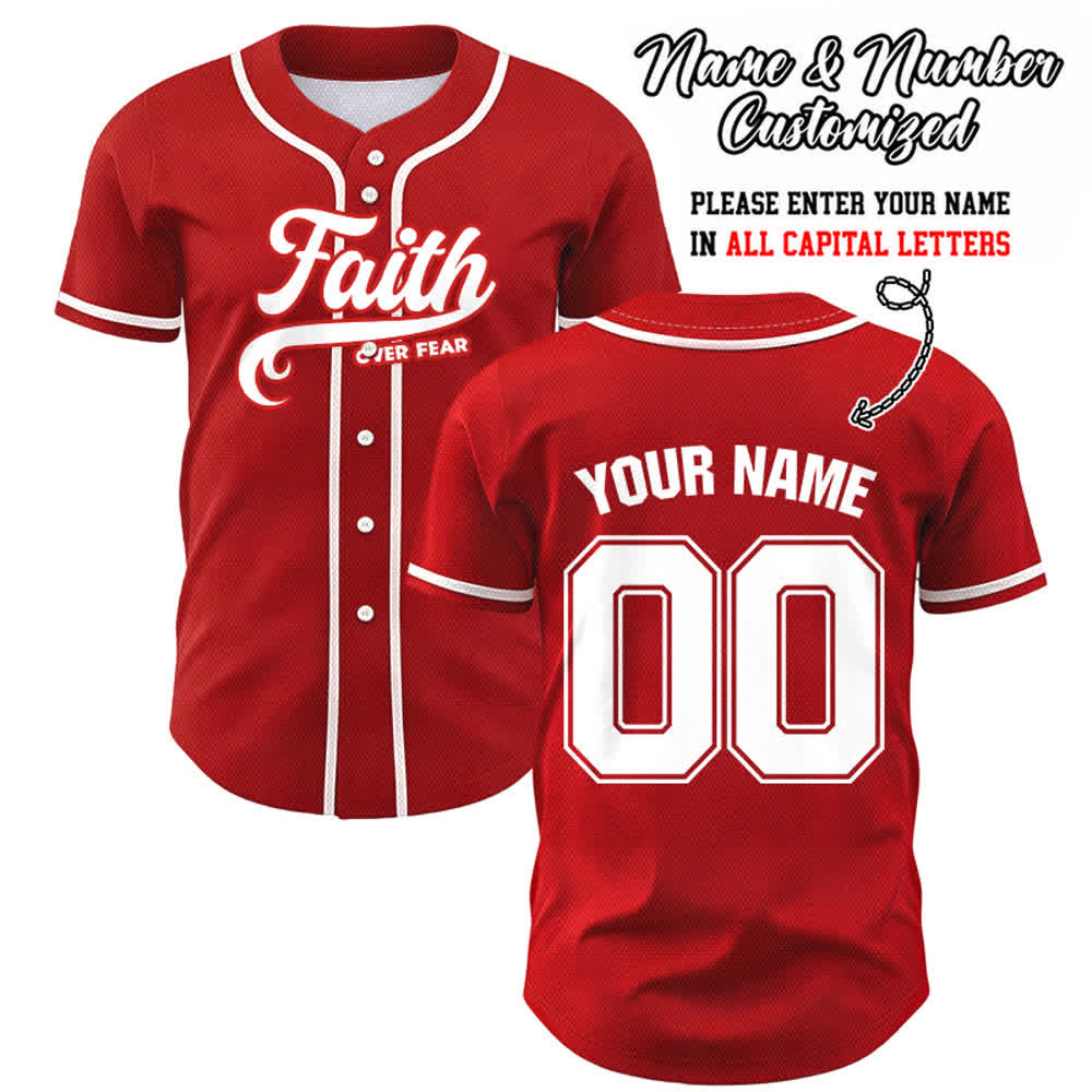 Christianartworkshop Faith Over Fear Custom Name Number Unisex Baseball Jersey - Red - 5XL - Name & Number Customized - image 24