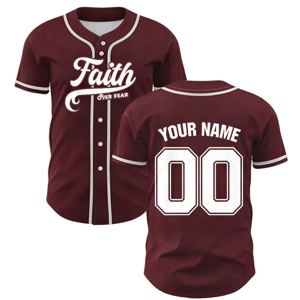 Christianartworkshop Faith Over Fear Custom Name Number Unisex Baseball Jersey - image 33