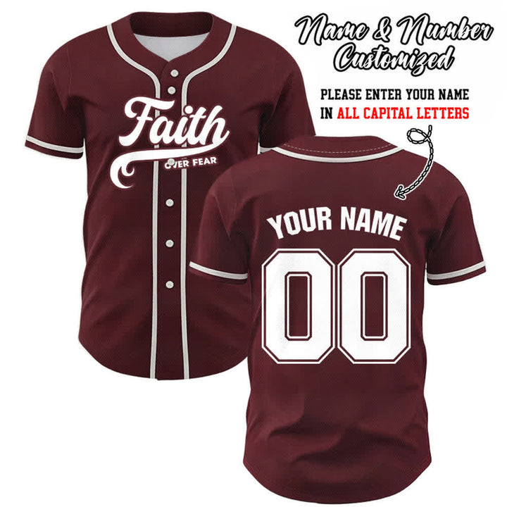 Christianartworkshop Faith Over Fear Custom Name Number Unisex Baseball Jersey - Wine - 5XL - Name & Number Customized - image 32