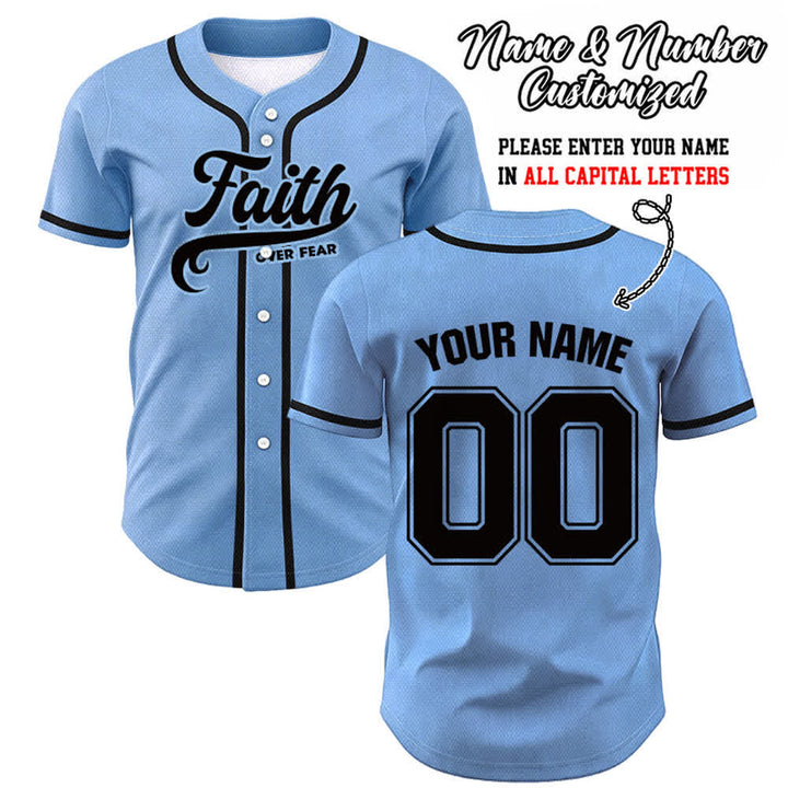 Christianartworkshop Faith Over Fear Custom Name Number Unisex Baseball Jersey - Blue - 5XL - Name & Number Customized - image 40