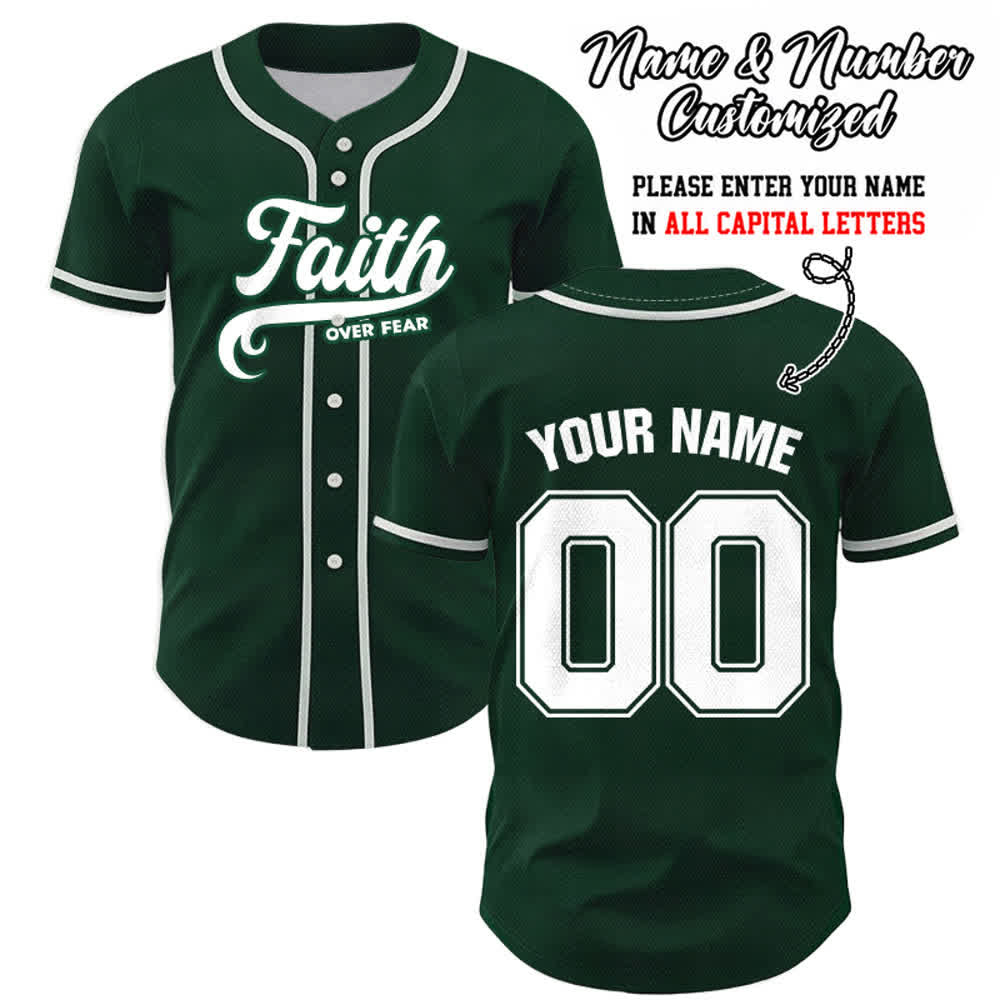 Christianartworkshop Faith Over Fear Custom Name Number Unisex Baseball Jersey - Green - 5XL - Name & Number Customized - image 48