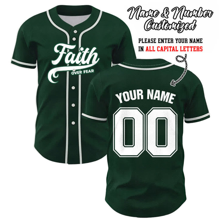 Christianartworkshop Faith Over Fear Custom Name Number Unisex Baseball Jersey - Green - 5XL - Name & Number Customized - image 48