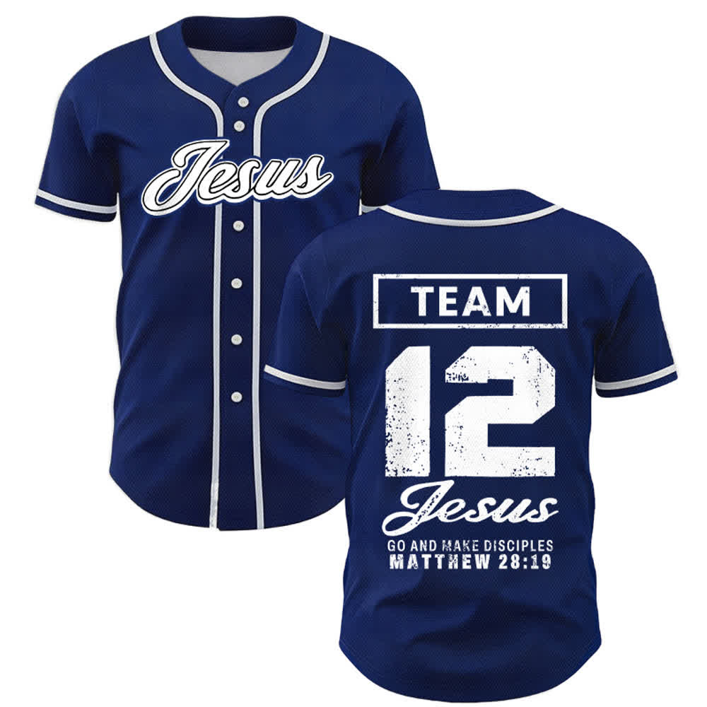 Christianartworkshop Team Jesus Matthew 28:19 Go And Make Disciples Unisex Baseball Jersey - Navy Blue - 5XL - image 0
