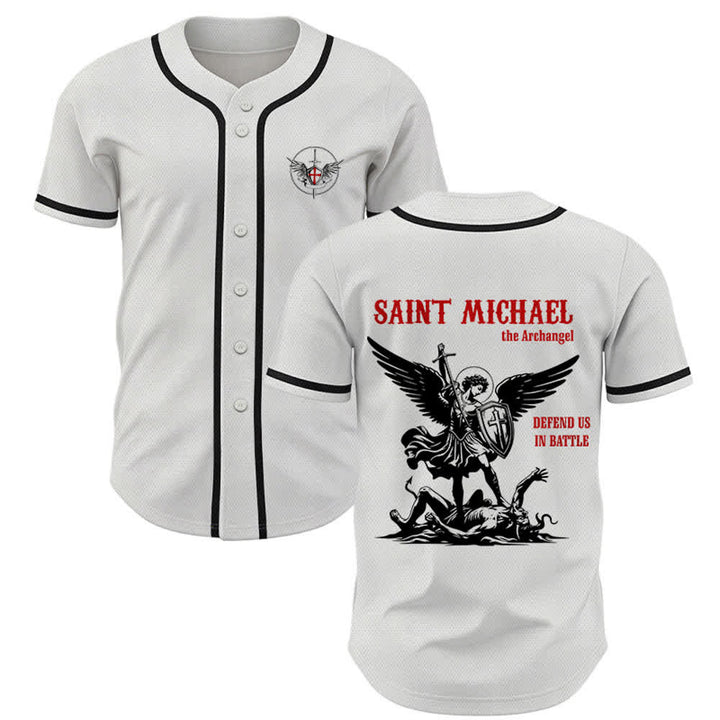 Christianartworkshop St.Michael Archangel Defend Us Unisex Baseball Jersey - White - 5XL - image 0