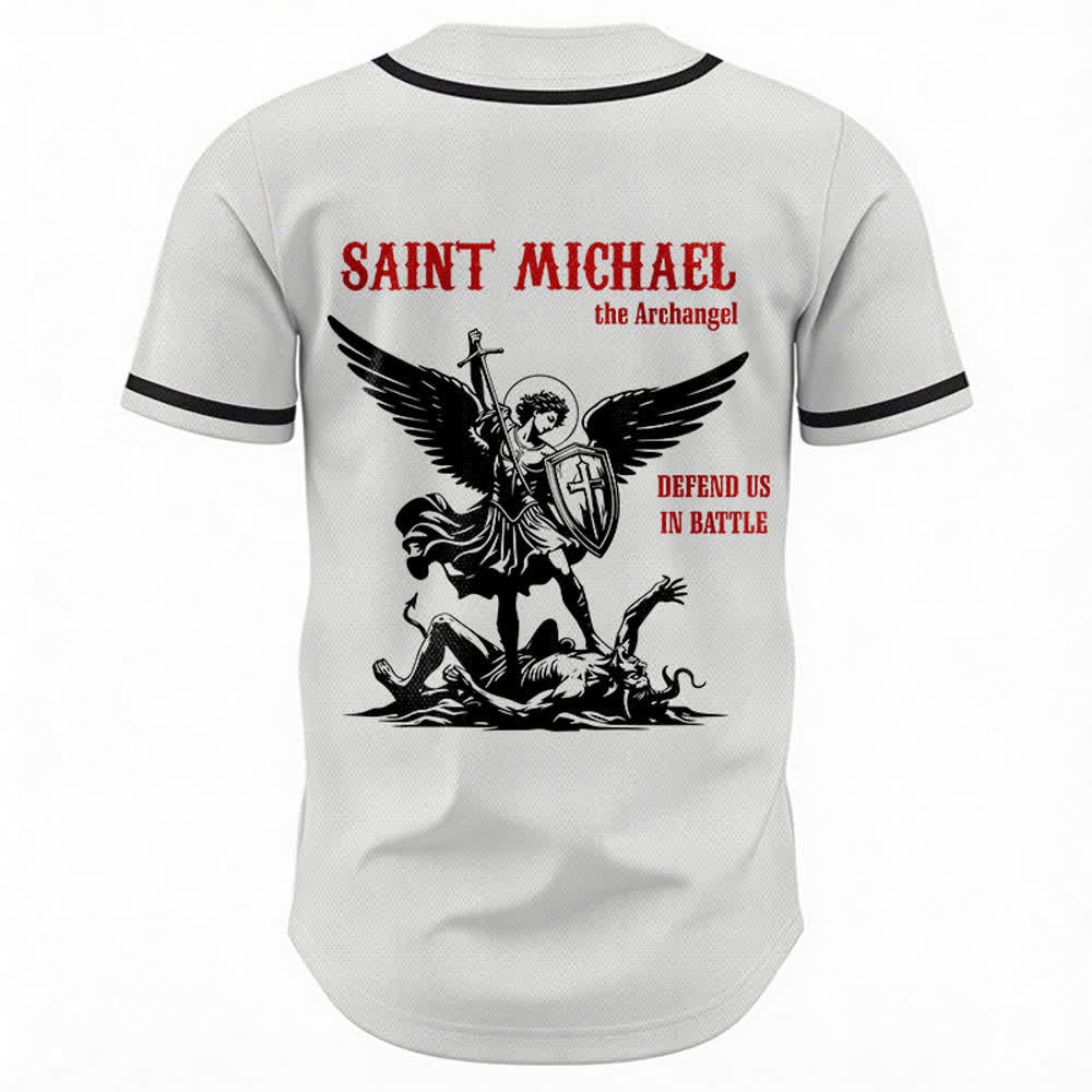 Christianartworkshop St.Michael Archangel Defend Us Unisex Baseball Jersey - image 1