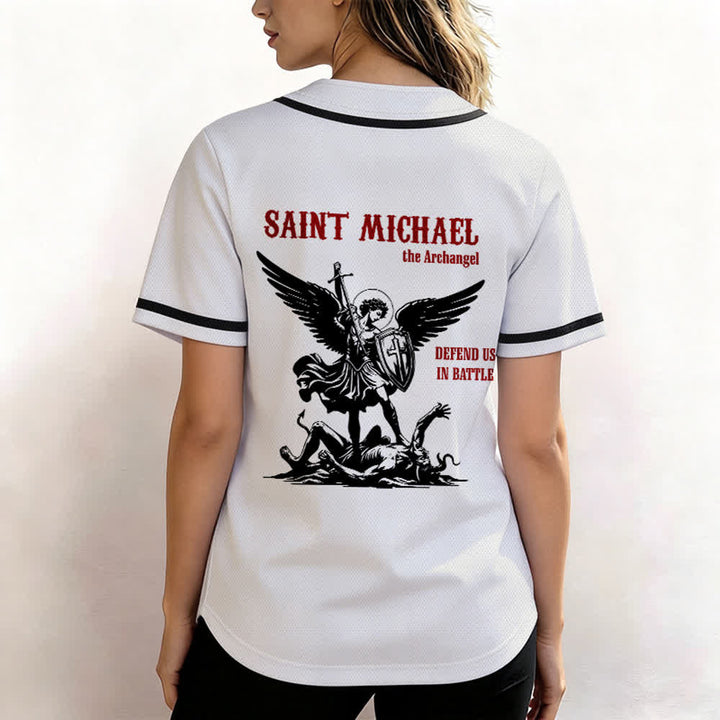 Christianartworkshop St.Michael Archangel Defend Us Unisex Baseball Jersey - image 3