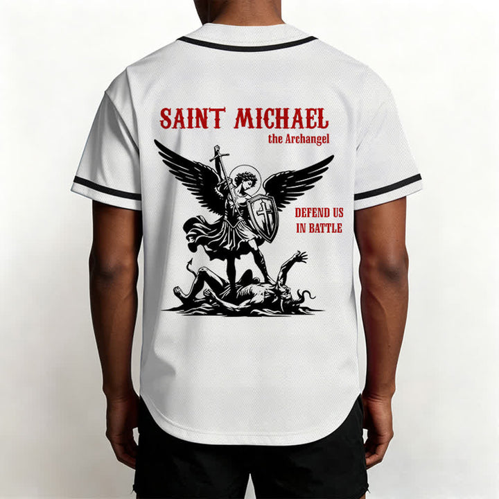 Christianartworkshop St.Michael Archangel Defend Us Unisex Baseball Jersey - image 5