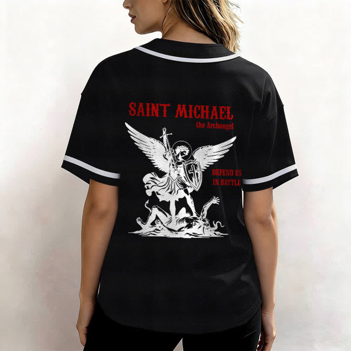 Christianartworkshop St.Michael Archangel Defend Us Unisex Baseball Jersey - image 12