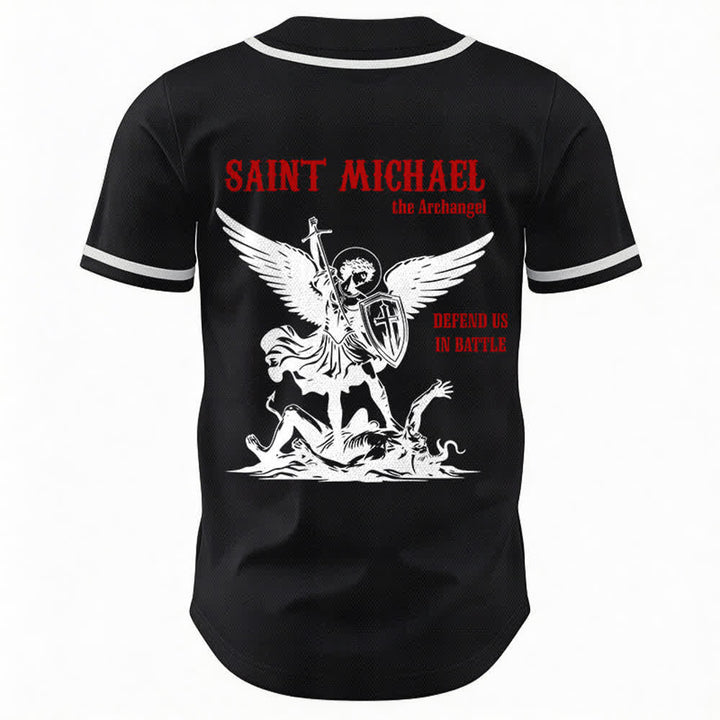 Christianartworkshop St.Michael Archangel Defend Us Unisex Baseball Jersey - image 8