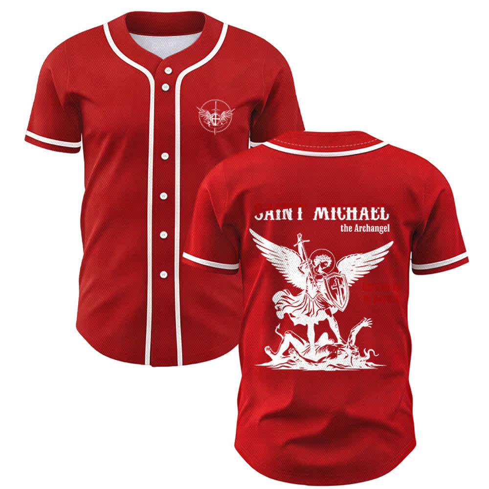 Christianartworkshop St.Michael Archangel Defend Us Unisex Baseball Jersey - Red - 5XL - image 14