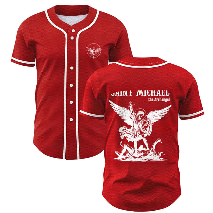 Christianartworkshop St.Michael Archangel Defend Us Unisex Baseball Jersey - Red - 5XL - image 14