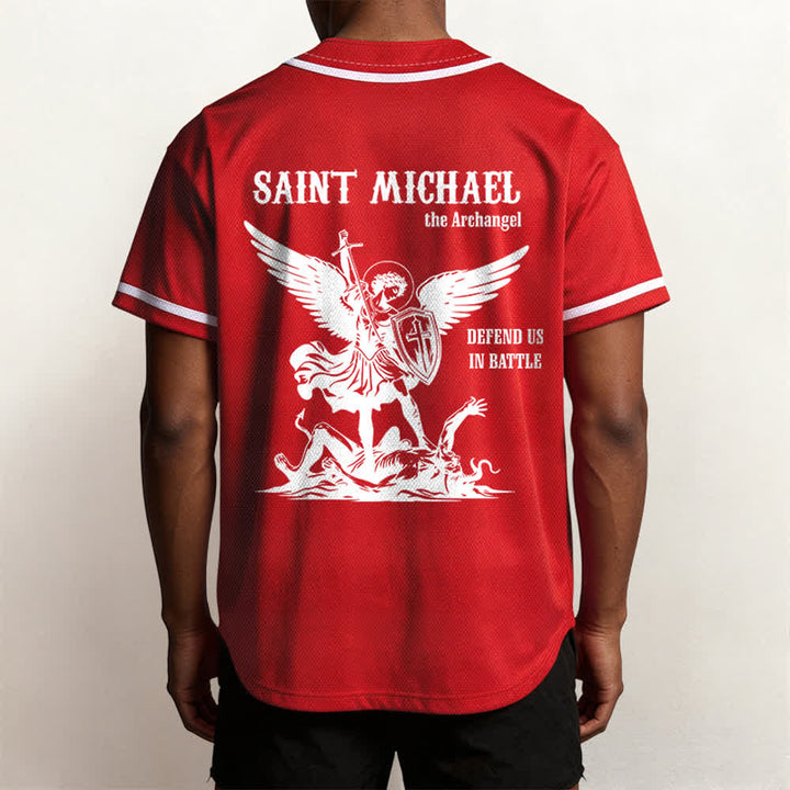 Christianartworkshop St.Michael Archangel Defend Us Unisex Baseball Jersey - image 19