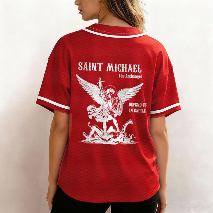Christianartworkshop St.Michael Archangel Defend Us Unisex Baseball Jersey - image 17
