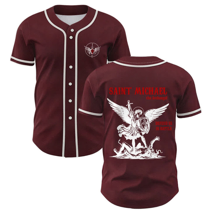 Christianartworkshop St.Michael Archangel Defend Us Unisex Baseball Jersey - Wine - 5XL - image 21