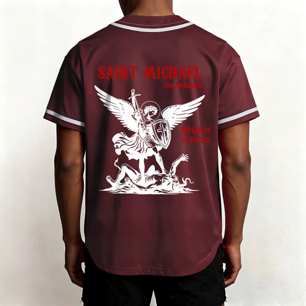 Christianartworkshop St.Michael Archangel Defend Us Unisex Baseball Jersey - image 24